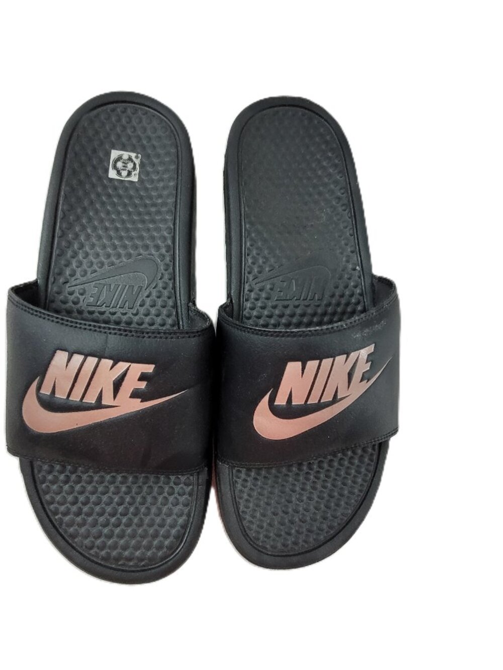Nike Slides Women's Size 11 Black Rose Gold Sandals Slip On Comfort Recovery